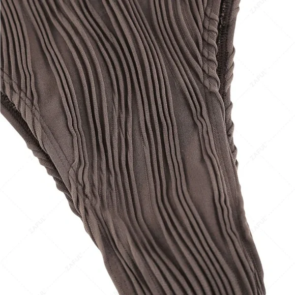 NWNT ZAFUL Deep Coffee one piece swimsuit/ V Neck Ribbed Cross back Small - Picture 5 of 5